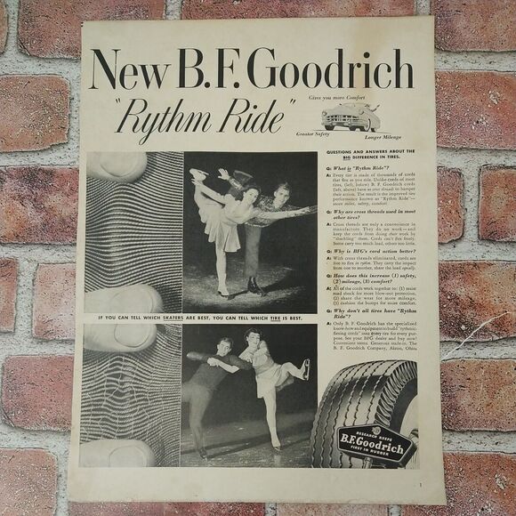 BF Goodrich Tires - Ice Skaters - Rythm Ride - 1950 Original Retro Vtg PRINT AD - Picture 3 of 10